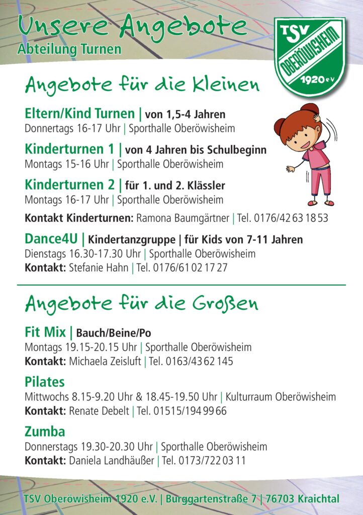 Flyer Angebote Turnen für Kinder und Erwachsene